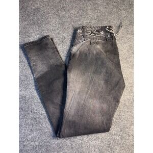 SAZA Skinny Jeans Womens 17 Gray Rhinestone Embellished Lace Up Back Button Fly‎